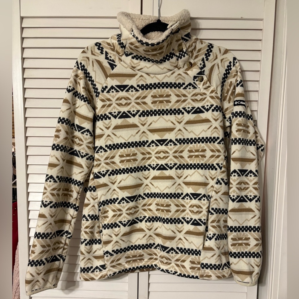 Columbia Women's Cowl Neck Sweater - Cream, Black, and Brown